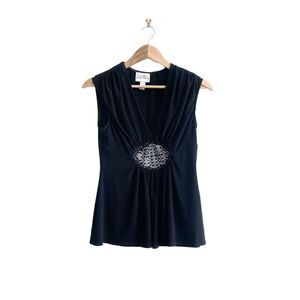 Joseph Ribkoff Women's Blouse Crystal Rhinestone Details Sleeveless Black US 8